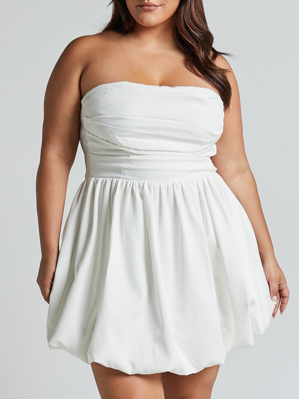 NWT Showpo SHAIMA MINI Strapless Bubble Hem Dress In White